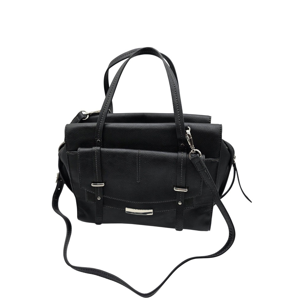Nine West Black Faux Leather Satchel Handbag Convertible Shoulder Bag / RR